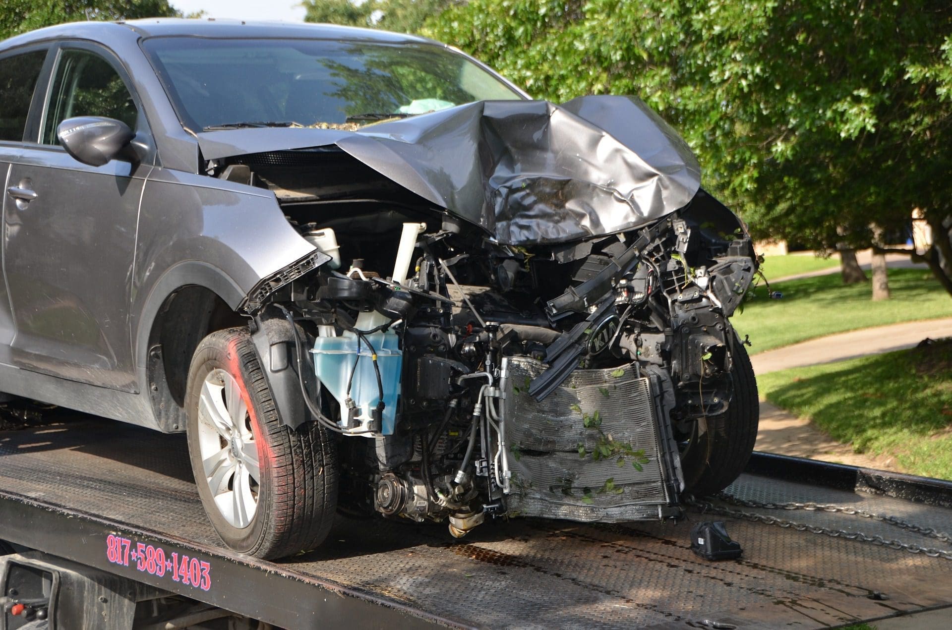 car being towed after a collision