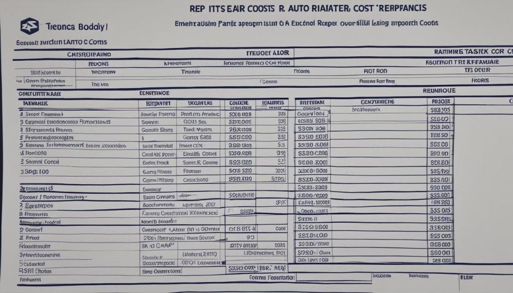 Middle Section of Auto Body Estimate Middle Section of Auto Body Estimate