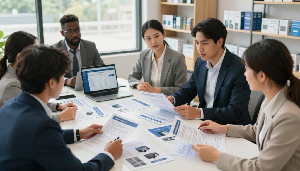 A professional office setting, emphasizing customer protection and support. In the foreground, a diverse group of individuals in business attire are engaged in an animated discussion, reviewing warranty documents and product details. Their expressions reflect confidence and trust. In the middle, a large table is filled with warranty brochures, highlighted product images, and a laptop displaying customer service ratings. The background features shelves of well-organized products, symbolizing quality assurance. Soft, natural lighting filters through large windows, creating an inviting atmosphere. The angle is slightly tilted from above, offering a clear view of the interaction, while maintaining focus on the camaraderie and professionalism that underline the importance of taking advantage of lifetime warranties. A professional office setting, emphasizing customer protection and support. In the foreground, a diverse group of individuals in business attire are engaged in an animated discussion, reviewing warranty documents and product details. Their expressions reflect confidence and trust. In the middle, a large table is filled with warranty brochures, highlighted product images, and a laptop displaying customer service ratings. The background features shelves of well-organized products, symbolizing quality assurance. Soft, natural lighting filters through large windows, creating an inviting atmosphere. The angle is slightly tilted from above, offering a clear view of the interaction, while maintaining focus on the camaraderie and professionalism that underline the importance of taking advantage of lifetime warranties.